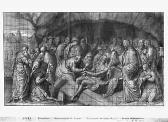 Leben Christi, Christus erweckt Lazarus von den Toten, vorbereitende Studie eines Wandteppich-Kartons für die Kirche Saint-Merri in Paris, um 1585-90